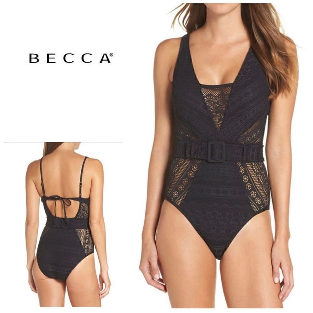 New. BECCA black lace crochet swimsuit. Medium. Retails $145